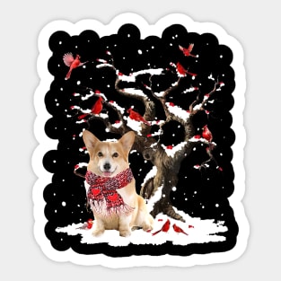 Corgi Scarf Cardinal Snow Christmas Sticker